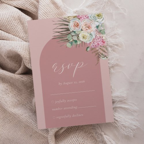 Boho Arch Tropical Floral Dusty Rose Wedding RSVP Card