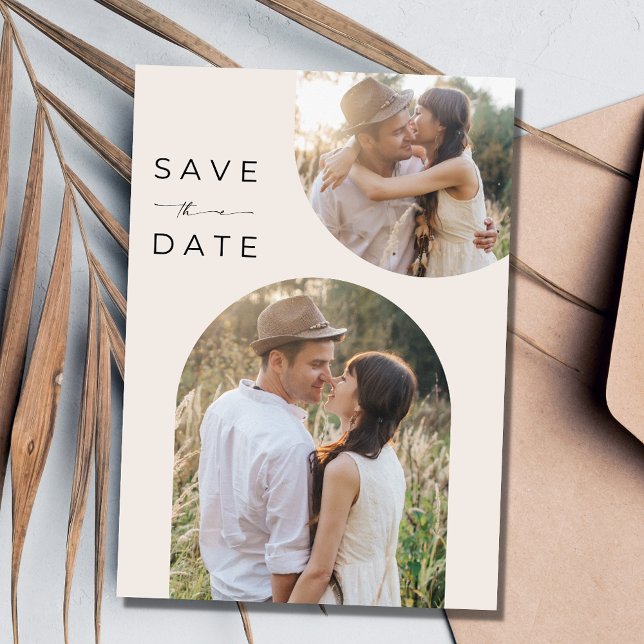 Boho Arch Two Photo Desert Wedding Save The Date (Boho Arch Two Photo Desert Wedding Save The Date)