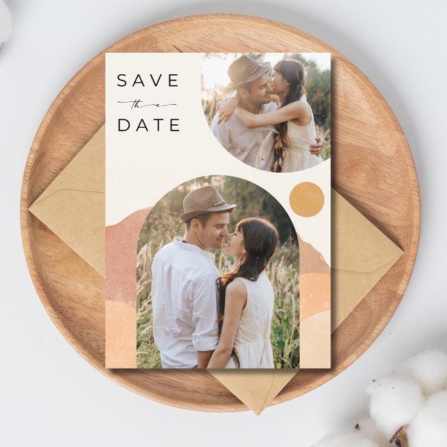 Boho Arch Two Photo Desert Wedding Save The Date (Boho Arch Two Photo Desert Wedding Save The Date)
