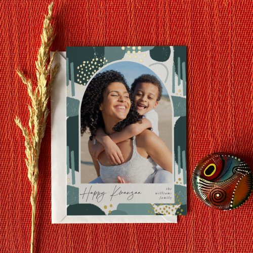 Boho Arch  Vertical Photo Kwanzaa Foil Holiday Card