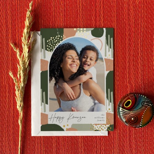 Boho Arch  Vertical Photo Kwanzaa Foil Holiday Card