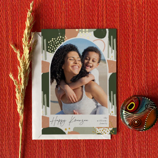 Boho Arch | Vertical Photo Kwanzaa Foil Holiday Card
