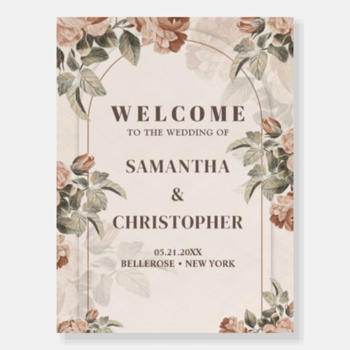Boho arch vintage terracotta rose welcome sign