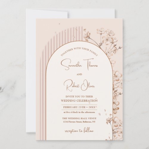 Boho arch watercolor soft ivory beige flowers chic invitation