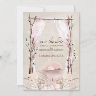 Boho Arch Watercolor Sunset on the Beach Invitation