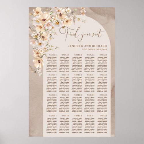 Boho arch watercolor wildflowers neutral Tables  Poster