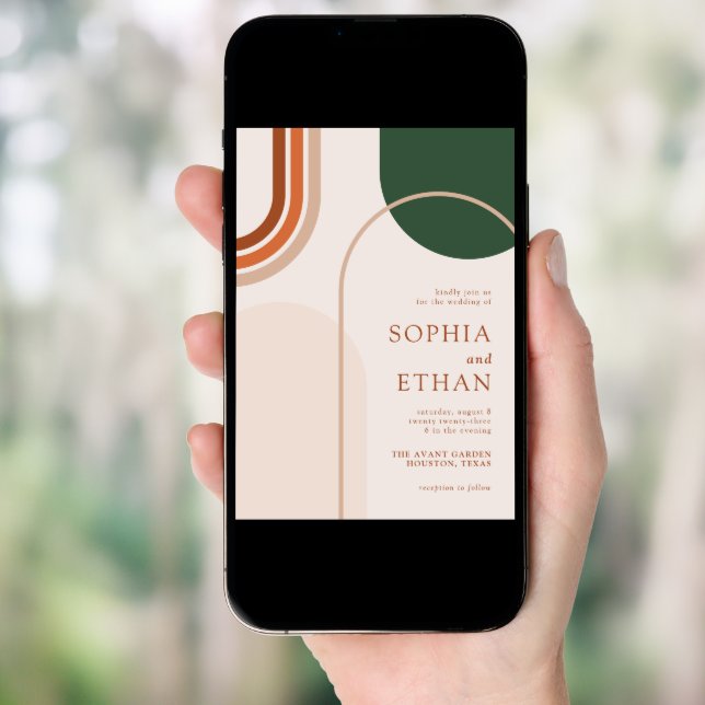 Boho Arch Wedding Invitation Terraccota Rust Beige (Front Digital)