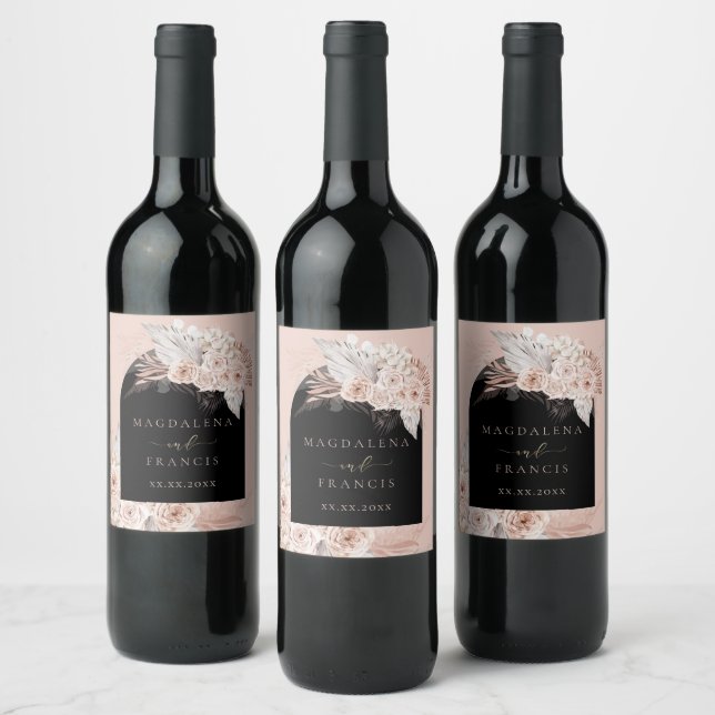 boho arch wedding wine label (Bottles)