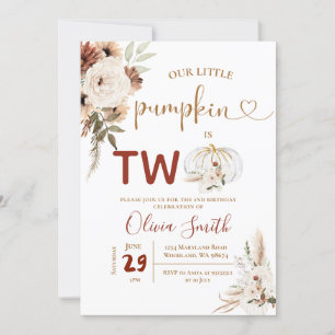 Boho Arch White Pumpkin 2nd Birthday Pampas Grass Invitation