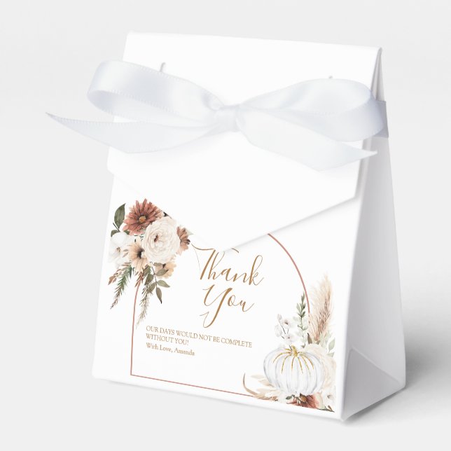 Boho Arch White Pumpkin Fall in love Favor Box (Front Side)