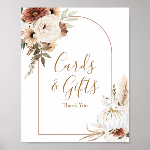 Boho Arch White Pumpkin Floral Cards and Gifts Poster