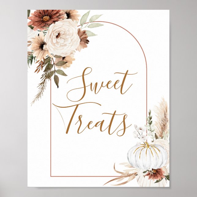 Boho Arch White Pumpkin Floral Sweet Treats sign (Front)