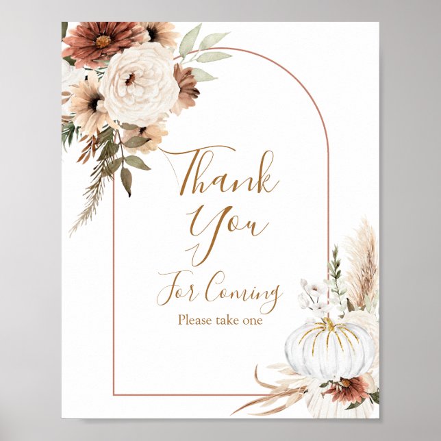 Boho Arch White Pumpkin Thank you for coming Poster (Front)
