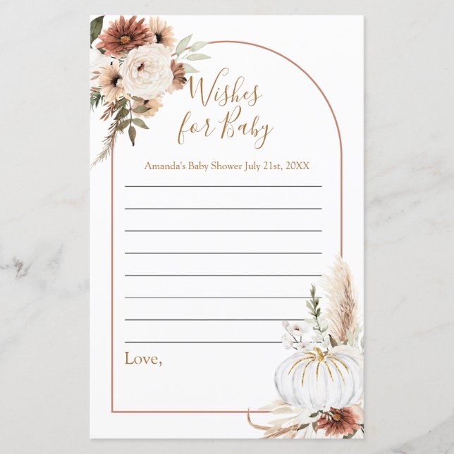 Boho Arch White Pumpkin Watercolor Wishes for Baby (Front)