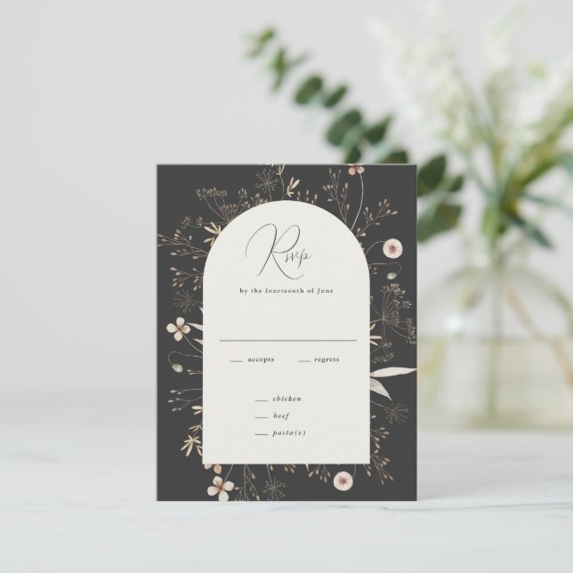 Boho Arch Wildflower Wedding RSVP Card (Standing Front)