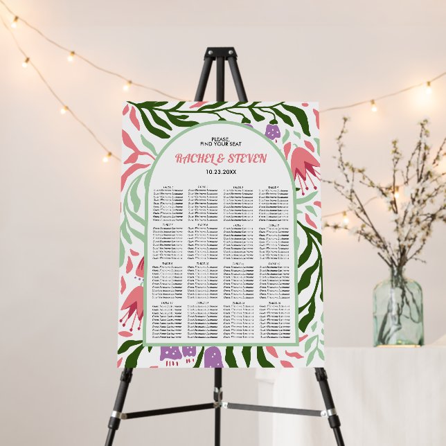 Boho arch with retro flowers wedding seating chart foam board (In Situ (Stand))