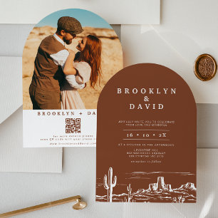 Boho Arched Terracotta Western Desert Wedding Invitation
