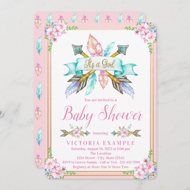 Boho Arrow Feather Baby Shower Invitations (Front/Back)