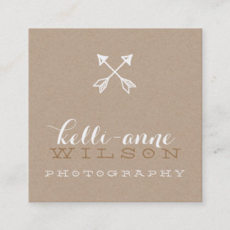 BOHO ARROW LOGO rustic modern white kraft Square Business Card