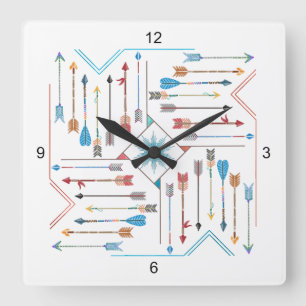 Boho Arrows and Sun V11 Sq ID748 Square Wall Clock