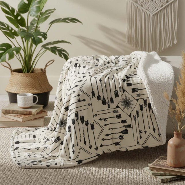 Boho Arrows and Sun V12 ID748 Sherpa Blanket (Creator Uploaded)