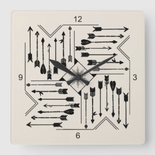 Boho Arrows and Sun V12 Sq ID748 Square Wall Clock