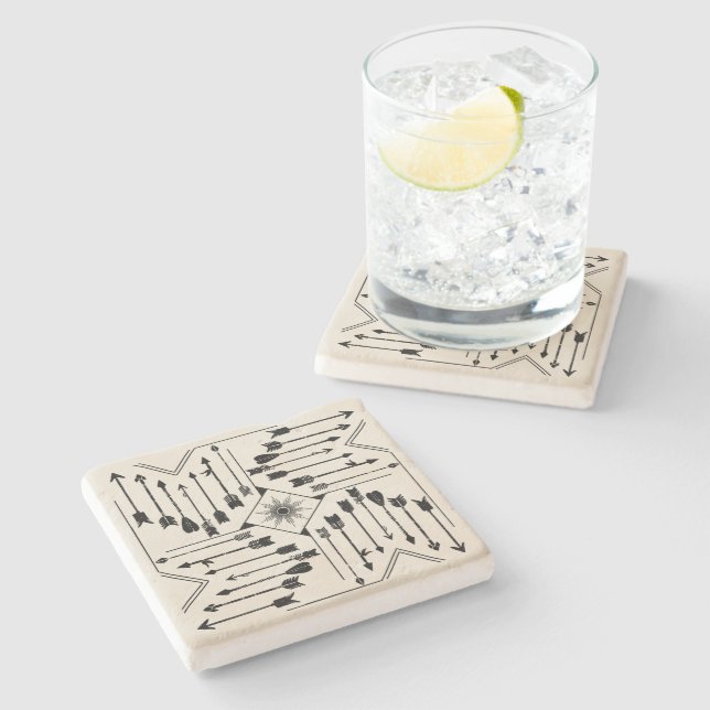 Boho Arrows and Sun V12 Sq ID748 Stone Coaster (Side)