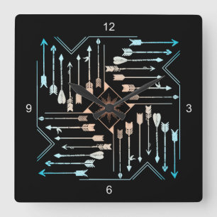 Boho Arrows and Sun V1 ID748 Square Wall Clock