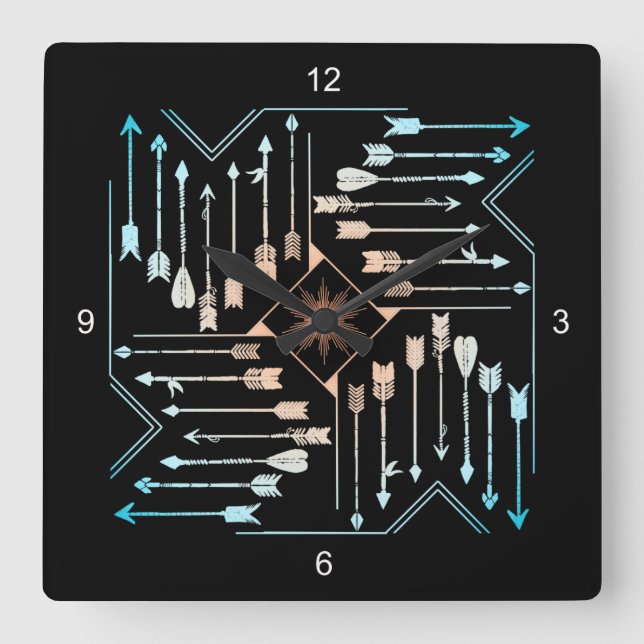 Boho Arrows and Sun V1 ID748 Square Wall Clock (Front)
