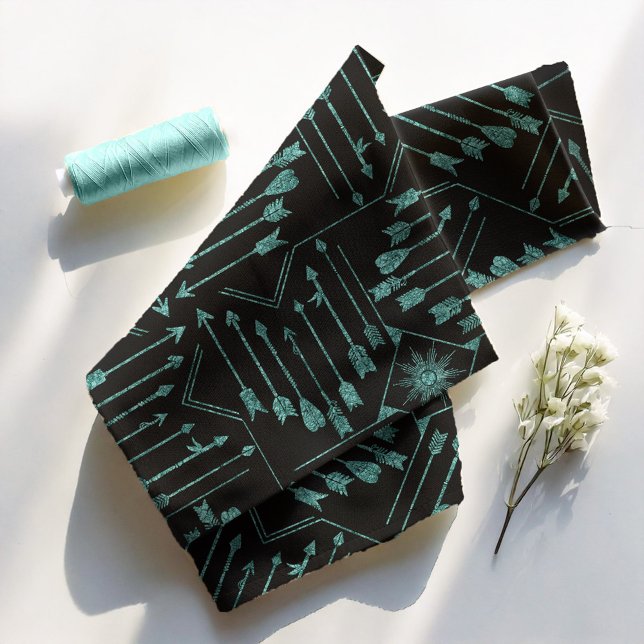 Boho Arrows and Sun V6 Teal Black ID748 Fabric (Creator Uploaded)