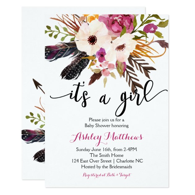 Boho Arrows Feathers Floral Baby Shower Invitation