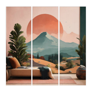 Boho art Minimalist landscape mountains Triptych