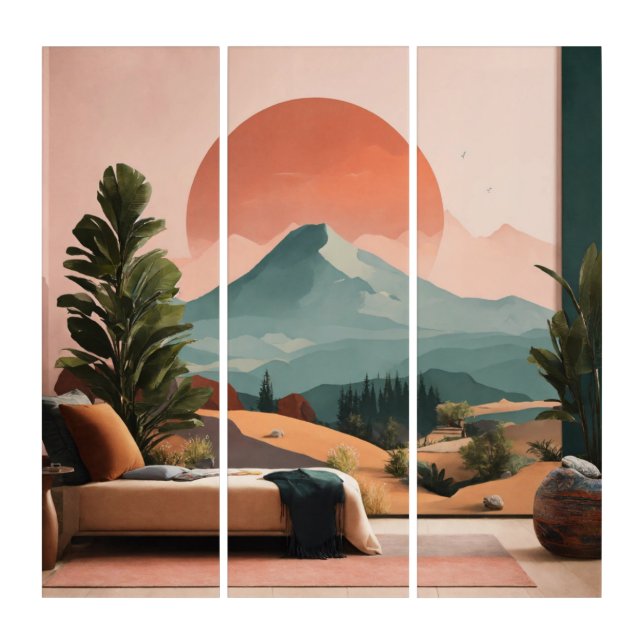 Boho art Minimalist landscape mountains Triptych (Front)