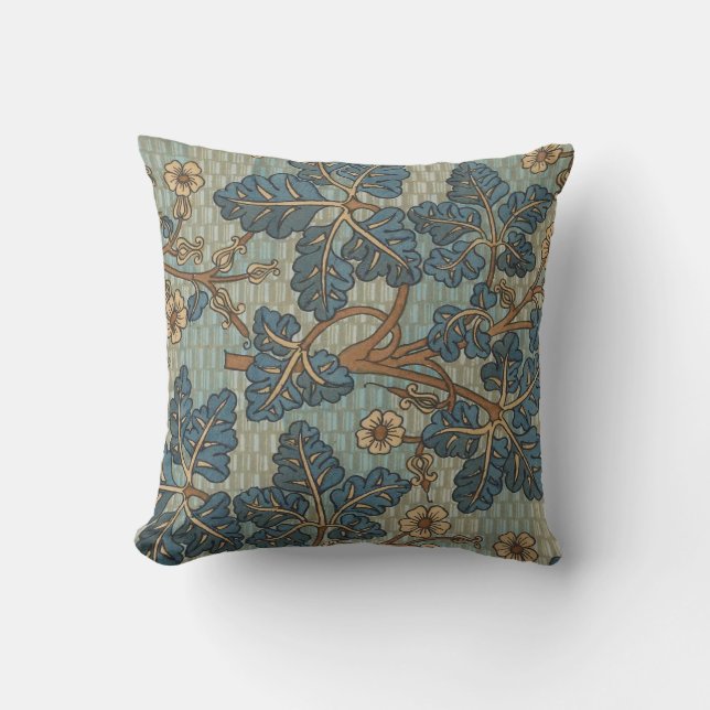 Boho, Art Nouveau Floral, Cotton Throw Pillow (Front)