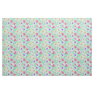 Boho  Art Nouveau Floral Watercolor Pattern Fabric