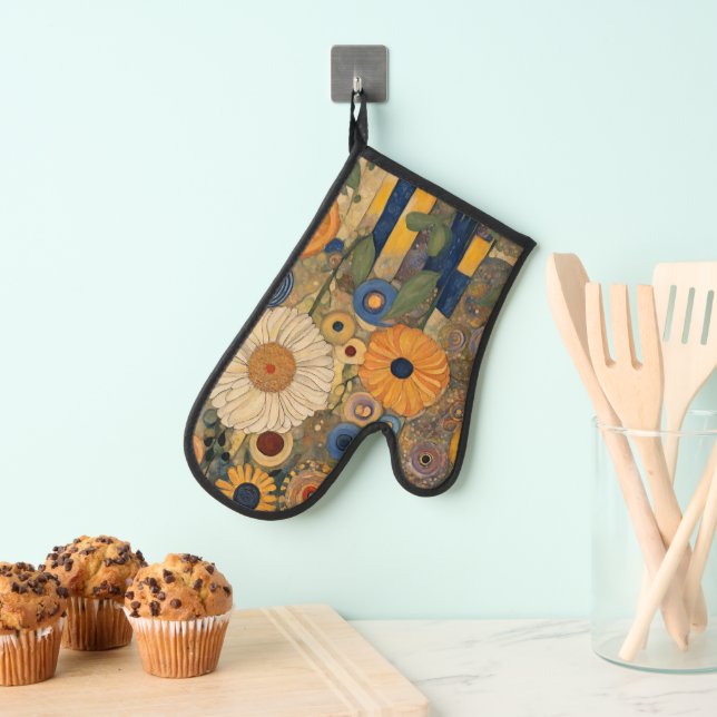 Boho Art Nouveau Gold Garden Daisy Custom Name Oven Mitt (Insitu(Hanging))