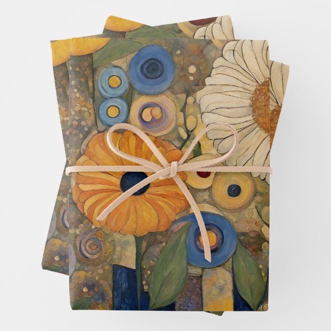 Boho Art Nouveau Wildflower Garden Wrapping Paper Sheets (In situ)