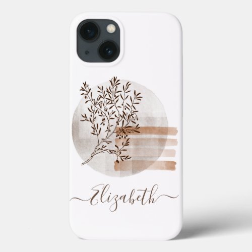 Boho Art Style Foliage Personalized iPhone 13 Case