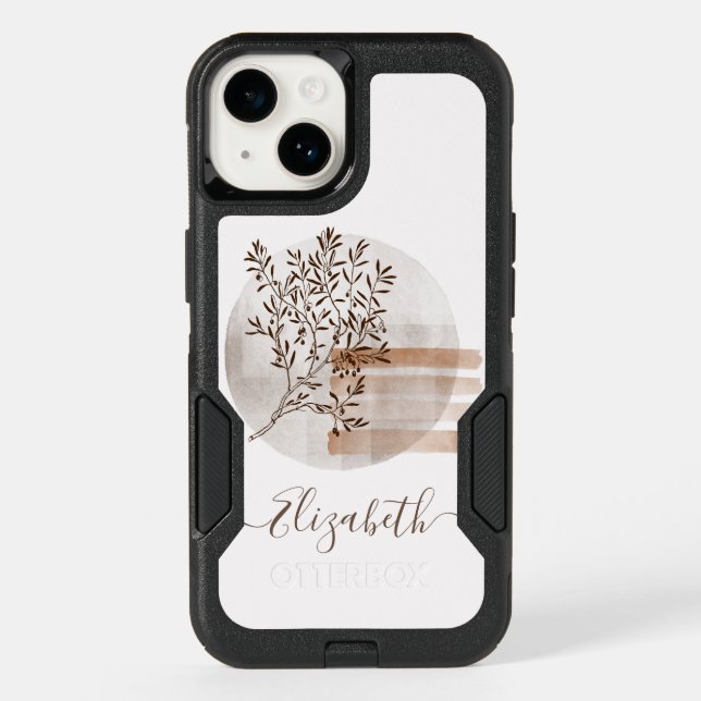 Boho Art Style Foliage Personalized Otterbox iPhone Case (Back)