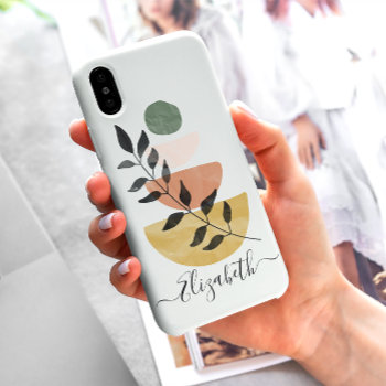 Boho Art Style Modern Leaves Personalized Iphone Xs Case by ironydesignphotos at Zazzle