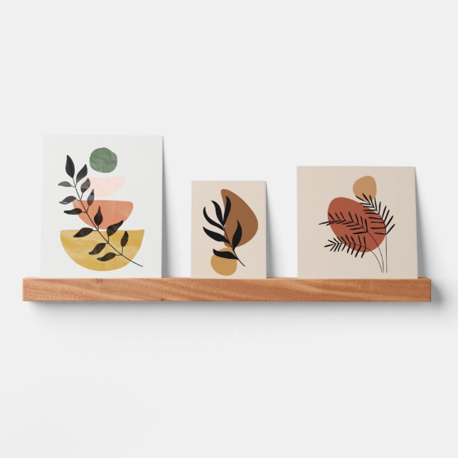 Boho Art Style Modern Leaves Trio Set Picture Ledge (Front)