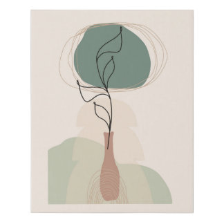 Boho Art Style Modern Vase Plant Faux Canvas Print