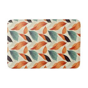 Boho artistic orange blue black leaves bath mat
