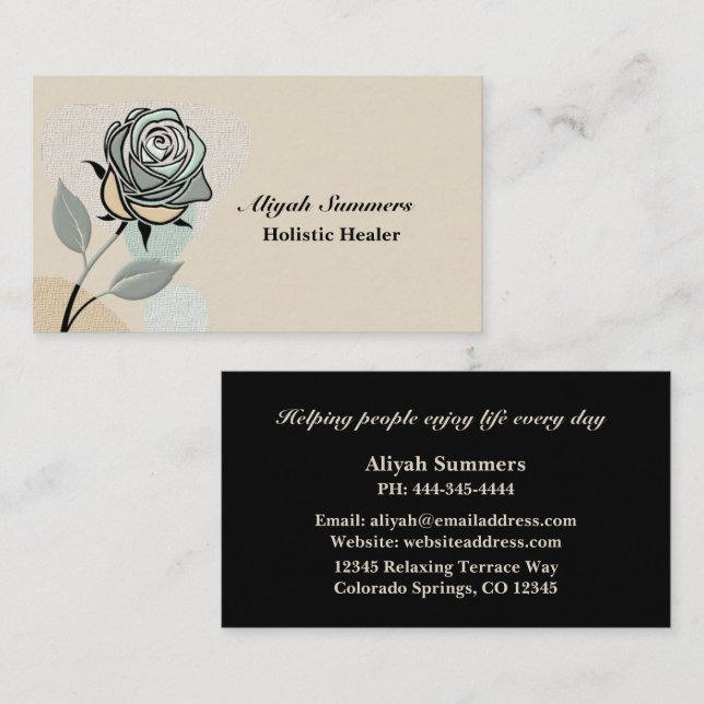 Boho Artistic Rose Meditative Business Card (Front/Back)