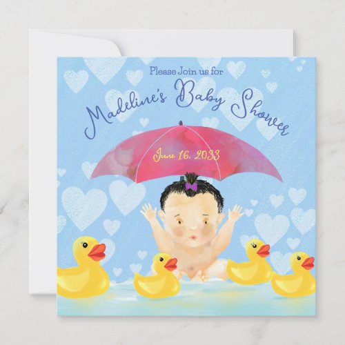 Boho Asian Baby Boy Yellow Ducky Baby Shower Invitation