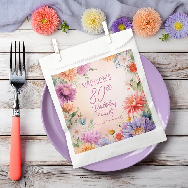 Boho Aster Flowers Floral 80th Birthday Party Favor Bag (Boho Aster Flowers Floral 80th Birthday Party Favor Bag)