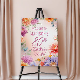 Boho Aster Flowers Floral 80th Birthday Party Foam Board