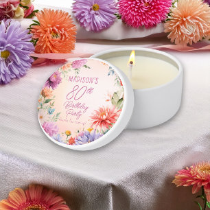 Boho Aster Flowers Floral 80th Birthday Party Mini Candle Favors