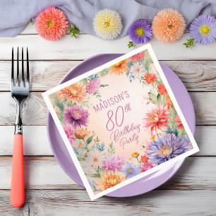 Boho Aster Flowers Floral 80th Birthday Party Napkins