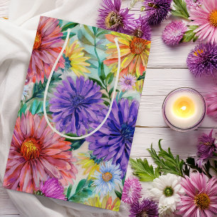 Boho Aster Flowers Floral Medium Gift Bag